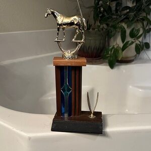 Vintage Horse Trophy with Blue and Brown Accents